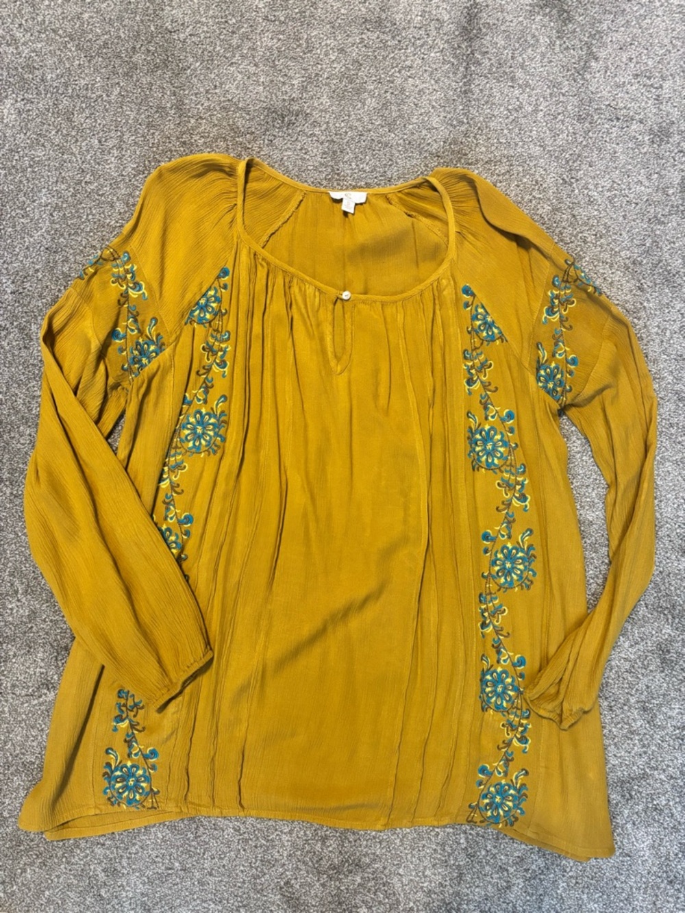 Charming Charlies Mustard Yellow Embroidered Long Sleeve Tunic